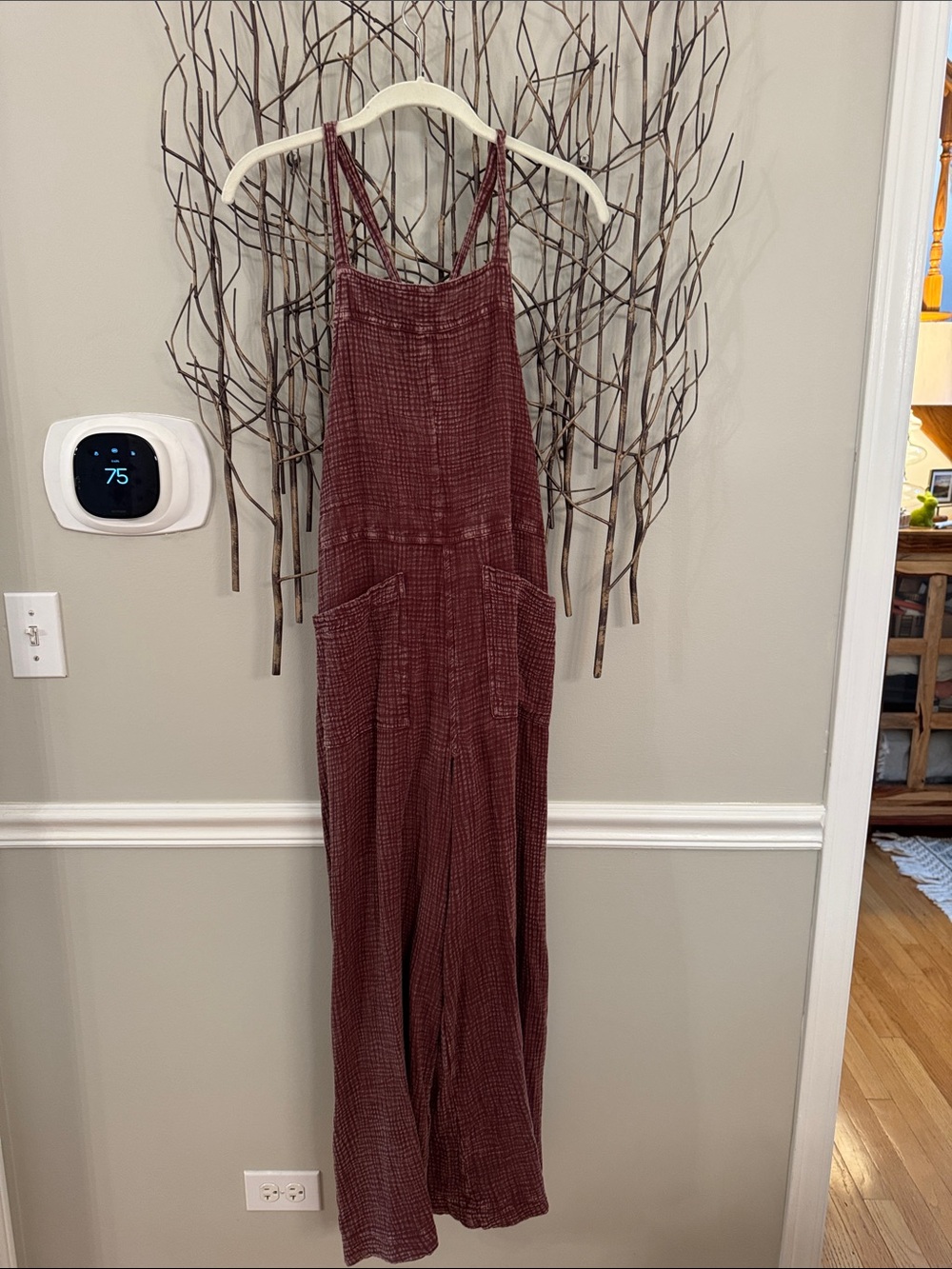 Relaxed Burgundy Textured Wide-Leg Jumpsuit
